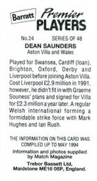1994 Barratt Premier Players #24 Dean Saunders Back