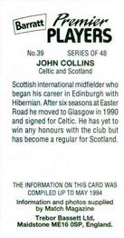 1994 Barratt Premier Players #39 John Collins Back