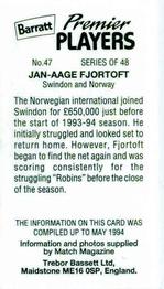 1994 Barratt Premier Players #47 Jan Age Fjortoft Back