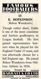 1960 Barratt & Co. Famous Footballers (A8) #13 Eddie Hopkinson Back