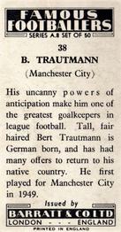 1960 Barratt & Co. Famous Footballers (A8) #38 Bert Trautmann Back