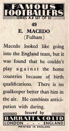 1960 Barratt & Co. Famous Footballers (A8) #49 Tony Macedo Back