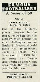 1961 Primrose Confectionery Famous Footballers #25 Tony Knapp Back