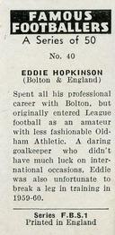 1961 Primrose Confectionery Famous Footballers #40 Eddie Hopkinson Back