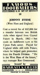 1962 Barratt & Co. Famous Footballers (A10) #10 Johnny Byrne Back