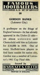 1962 Barratt & Co. Famous Footballers (A10) #50 Gordon Banks Back