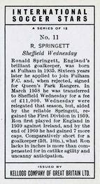 1961 Kellogg's International Soccer Stars #11 Ron Springett Back