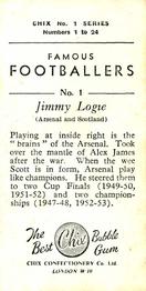 1955 Chix Confectionery Famous Footballers #1 Jimmy Logie Back