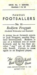 1955 Chix Confectionery Famous Footballers #18 Redfern Froggatt Back