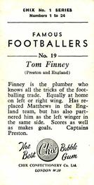 1955 Chix Confectionery Famous Footballers #19 Tom Finney Back
