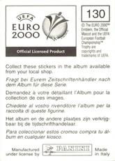 2000 Panini UEFA Euro Belgium-Netherlands Stickers #130 Fredrik Ljungberg Back