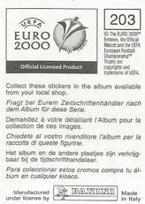 2000 Panini UEFA Euro Belgium-Netherlands Stickers #203 Juan Carlos Valeron Back