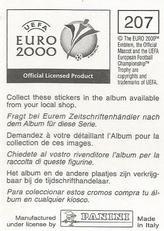 2000 Panini UEFA Euro Belgium-Netherlands Stickers #207 Ismael Urzaiz Back