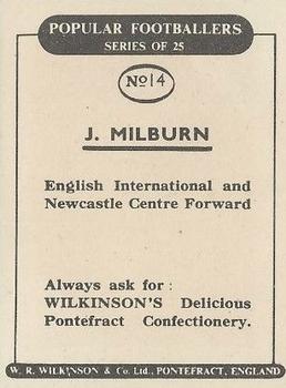 1952 W.R. Wilkinson Popular Footballers #14 Jackie Milburn Back