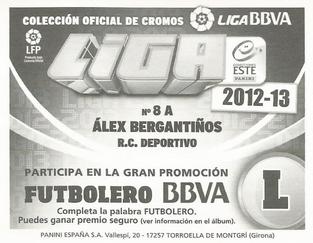 2012-13 Panini Este Spanish LaLiga Stickers #8A Alex Bergantinos Back