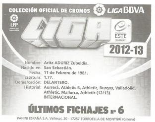 2012-13 Panini Este Spanish LaLiga Stickers - Ultimos Fichajes #6 Aduriz Back