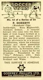 1936 Godfrey Phillips Soccer Stars #12 Peter Doherty Back