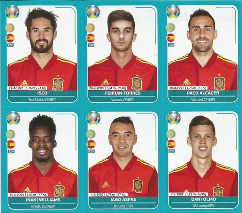 2020 Panini UEFA Euro 2020 International Stickers Preview - Spain Euro Extra Jugon Sheets #ESPA7-12 Isco / Ferran Torres / Paco Alcacer / Inaki Williams / Iago Aspas / Dani Olmo Front