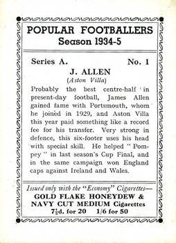 1935 R & J Hill Popular Footballers #1 Jimmy Allen Back