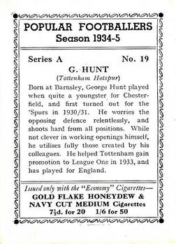 1935 R & J Hill Popular Footballers #19 George Hunt Back