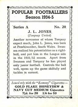 1935 R & J Hill Popular Footballers #20 Jack Jones Back