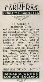 1934 Carreras Footballers #37 Hugh Adcock Back