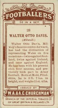 1914 Churchman's Footballers (Brown back) #28 Walter Davis Back
