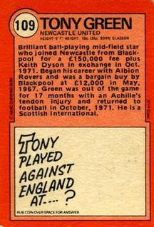 1972 A&BC Red Backs #109 Tony Green Back