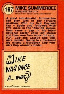 1972 A&BC Red Backs #167 Mike Summerbee Back
