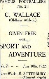 1922 Sport and Adventure Famous Footballers #21 Charlie Wallace Back
