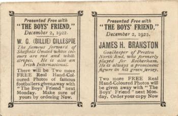 1922 The Boys' Friend Footballers - Uncut pairs #NNO James H. Branston / W.G. Gillespie Back
