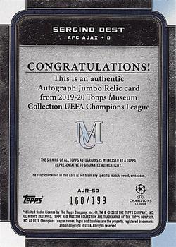 2019-20 Topps Museum Collection UEFA Champions League - Autograph Jumbo Relics #AJR-SD Sergino Dest Back