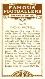 1924 British American Tobacco Famous Footballers #31 Tommy Browell Back