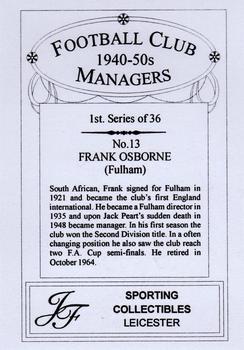 2001 JF Collectibles Football Club Managers 1940-50s #13 Frank Osborne Back
