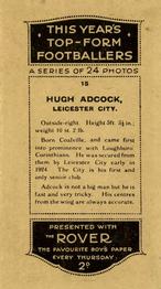 1927 D.C. Thomson / The Rover This Year's Top-Form Footballers #15 Hugh Adcock Back