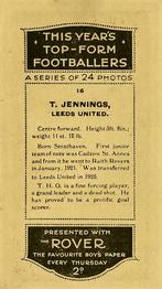 1927 D.C. Thomson / The Rover This Year's Top-Form Footballers #16 Tom Jennings Back