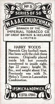 1914 Churchman's Footballers #5 Harry Woods Back