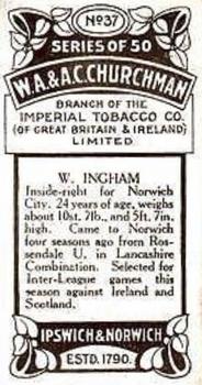 1914 Churchman's Footballers #37 William Ingham Back