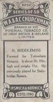 1914 Churchman's Footballers #50 Bert Middlemiss Back