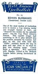 1938 John Sinclair Well Known Footballers (North Eastern Counties) #25 Eddie Burbanks Back
