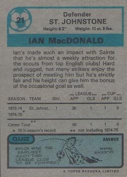 1975-76 Topps Footballers (Scottish, Blue Back) #21 Ian MacDonald Back