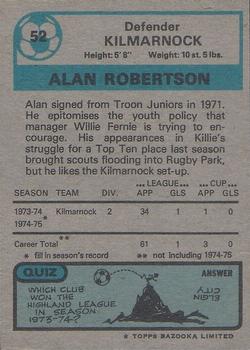 1975-76 Topps Footballers (Scottish, Blue Back) #52 Alan Robertson Back