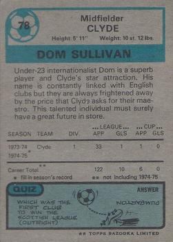 1975-76 Topps Footballers (Scottish, Blue Back) #78 Dom Sullivan Back