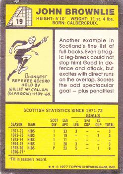 1977-78 Topps Footballers (Scottish, Yellow backs) #19 John Brownlie Back