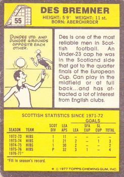 1977-78 Topps Footballers (Scottish, Yellow backs) #55 Des Bremner Back