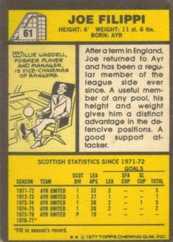 1977-78 Topps Footballers (Scottish, Yellow backs) #61 Joe Filippi Back