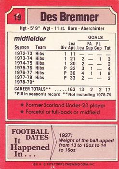 1979-80 Topps Footballers (Scottish, Red backs) #19 Des Bremner Back
