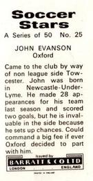 1972-73 Barratt & Co. Soccer Stars #25 John Evanson Back