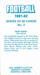 1981-82 Bassett & Co. Football #3 Remi Moses Back