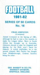 1981-82 Bassett & Co. Football #16 Craig Johnston Back